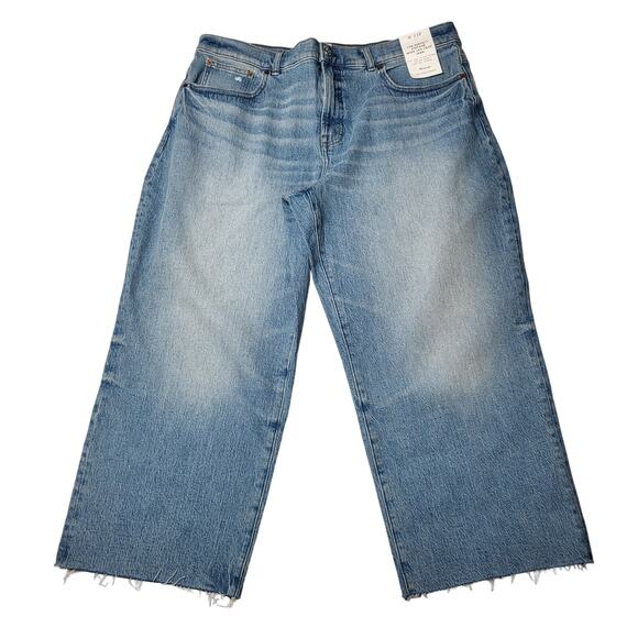 Madewell Petite Perfect Vintage Wide Leg Crop Raw Hem Jeans Hallstead Wash 33P - Picture 3 of 12